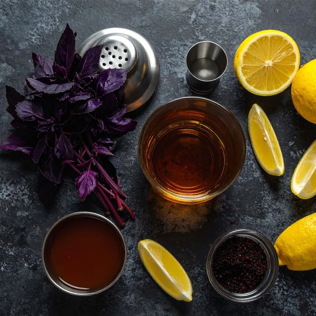 Cask Smash glass image with lemons and flower
